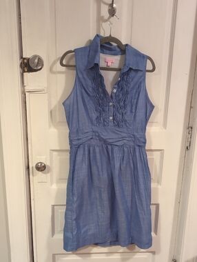 Lilly Pulitzer Light Blue Sleeveless Ruffle Front Dress